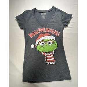 Sesame Street Oscar the Grouch Vneck Gray Shirt women's XS‎